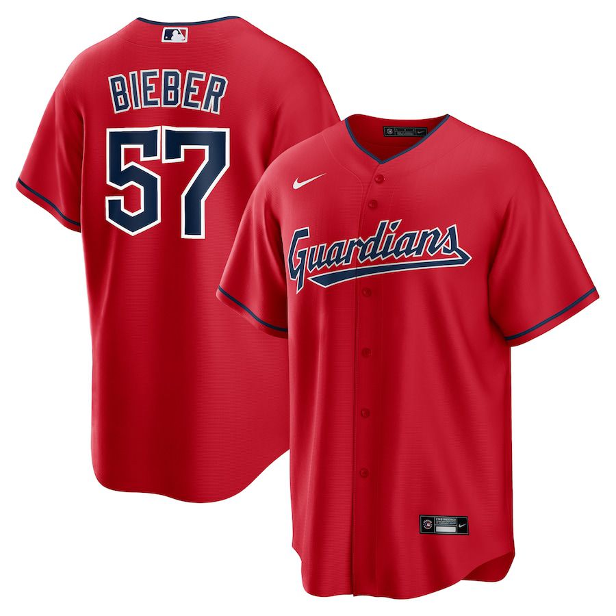 Men Cleveland Guardians #57 Shane Bieber Nike Red Alternate Replica Player MLB Jersey